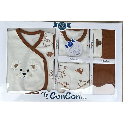 Concon 8102 Bebe Sevimli Ayıcık Nakışlı 8 Parça Lüx Zıbın Set 0-3 Ay