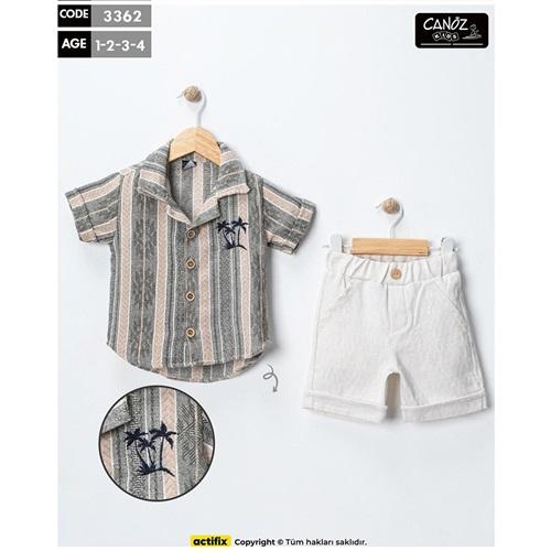 Canöz 3362 Erkek Çocuk Keten Gömlek Şortlu 2 Li Takım 1-4 Yaş