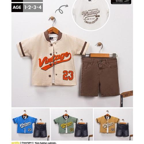 Canöz 3370 Erkek Çocuk Keten Gömlekli 3 Lü Takım 1-4 Yaş