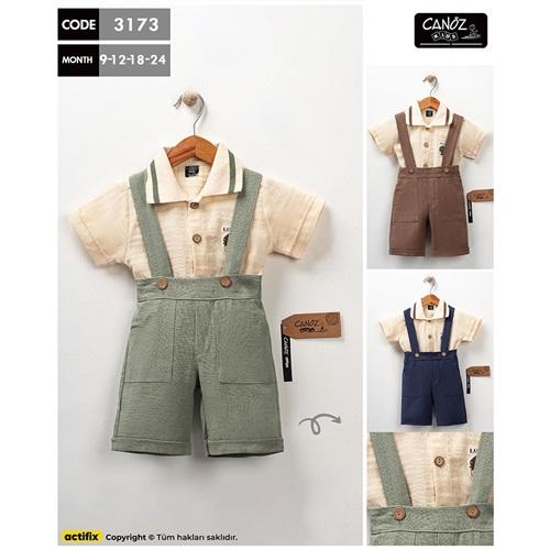 Canöz 3173 Erkek Bebe Keten Gömlekli Slopet Takım 9-24 Ay