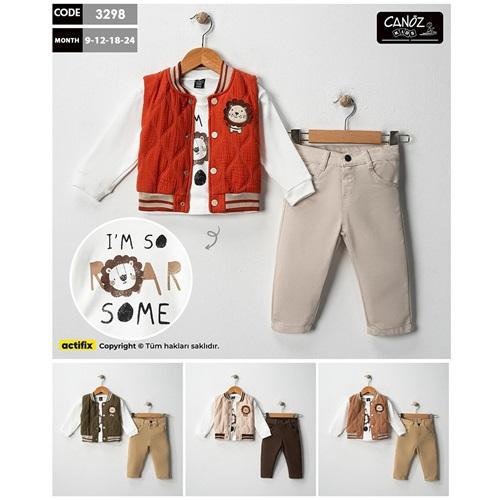 Canöz 3298 Erkek Bebe Yelekli 3 Lü Takım 9-24 Ay