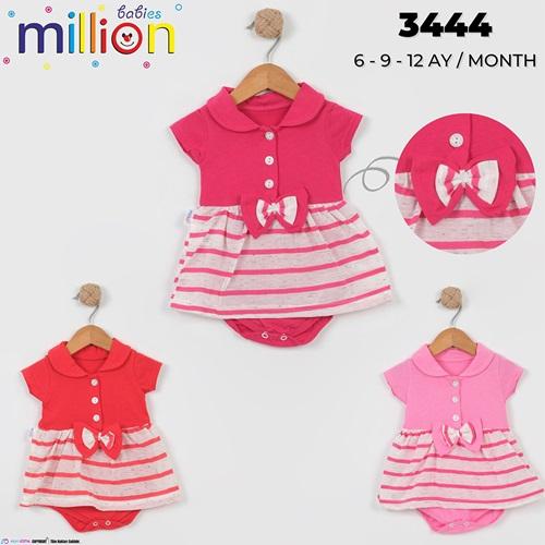 Million 3444 Kız Bebe Penye Çizgili Alttan Çıtçıtlı Elbise 3-6-9 Ay