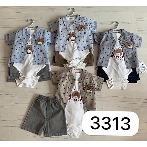 Million 3313 Erkek Bebe Penye Yıldız Baskılı 3 Lü Takım 6-12 Ay