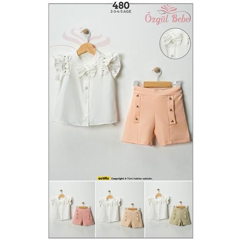 Özgül 480 Kız Çocuk İncili Gömlek Şortlu Takım 2-5 Yaş