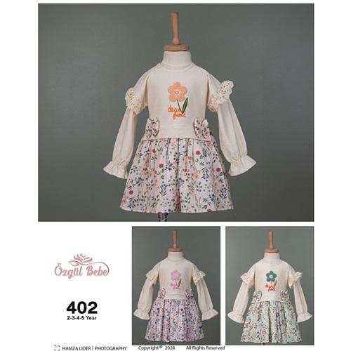 Özgül 402 Kız Çocuk Müslin Süzine Papatya Nakışlı Elbise 2-5 Yaş