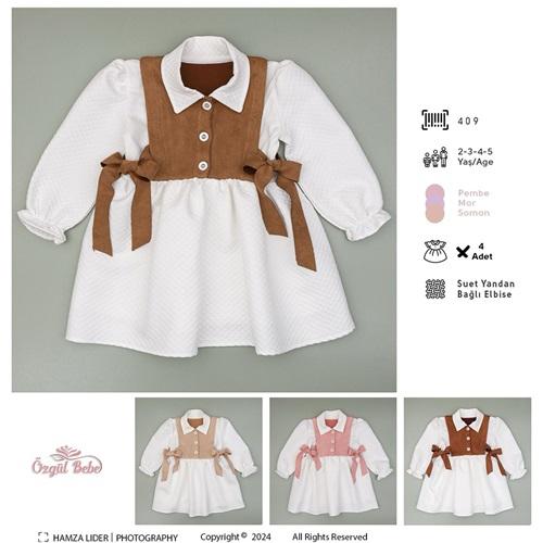 Özgül 409 Kız Çocuk Süet Yandan Bağlı Elbise 2-5 Yaş