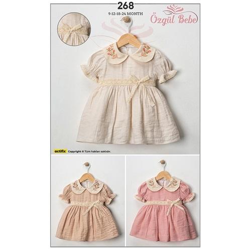 Özgül 268 Kız Bebe Yakası Nakışlı Elbise 9-24 Ay