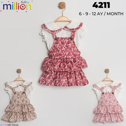 Million 4211 Kız Bebe Penye Yakalı Şönil Fırfırlı Etekli Elbise 6-12 Ay