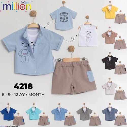 Million 4218 Erkek Bebe Sevimli Ayıcık Baskılı 3 Lü Takım 3-9 Ay