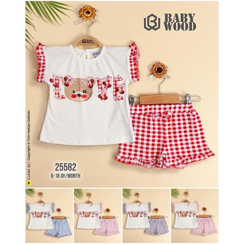 Babywood BW-582 Kız Bebe Penye Sevimli Ayıcık Baskılı Şortlu Takım 6-18 Ay