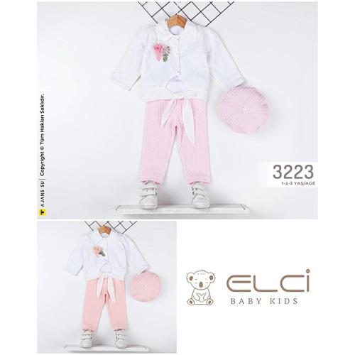 Elci 3223 Kız Çocuk Penye Çiçek Armalı 3 Lü Takım 1-3 Yaş