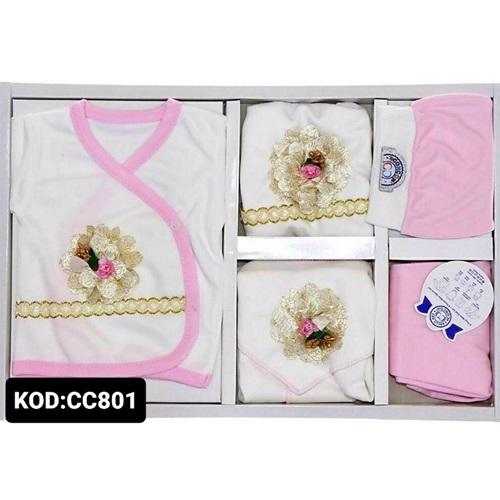 Concon 801 Bebe Simli Su Taşı Nakışlı 8 Parça Lüx Zıbın Set 0-3 Ay