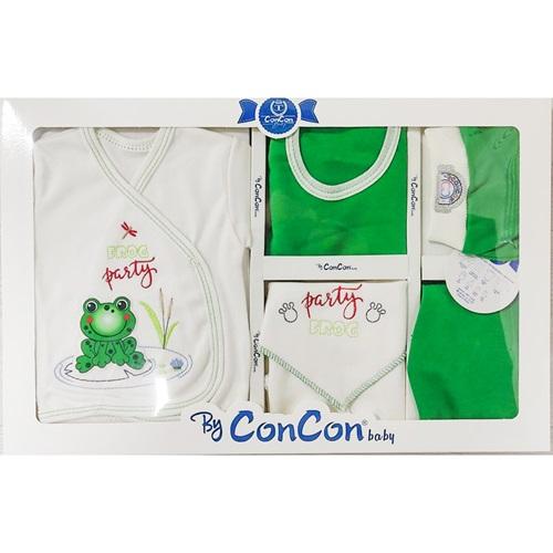 Concon 8104 Bebe Kurbağa Nakışlı 8 Parça Lüx Zıbın Set 0-3 Ay