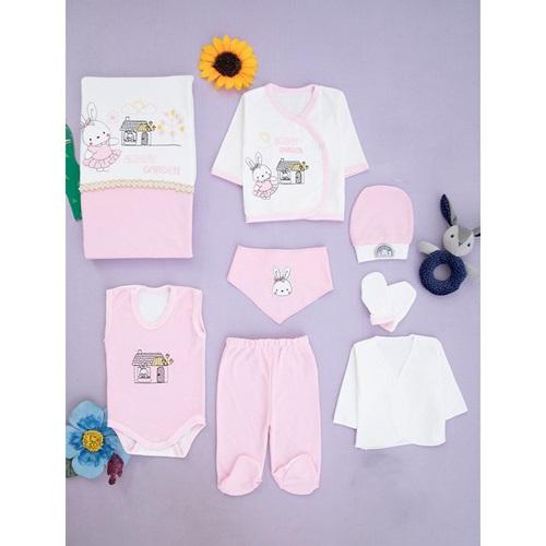 Concon 858 Bebe Sevimli Tavşan Nakışlı 8 Parça Lüx Zıbın Set 0-3 Ay