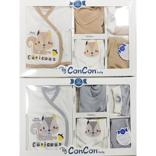 Concon 8100 Bebe Sevimli Sincap Baskılı 8 Parça Lüx Zıbın Set 0-3 Ay