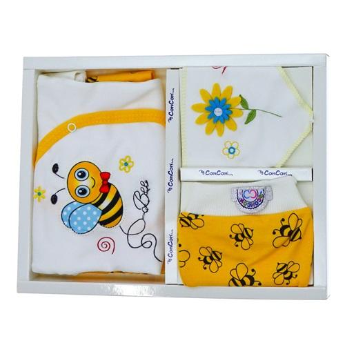 ConCon 537 Bebe Sevimli Arı Nakışlı 5 Parça Lüx Zıbın Set 0-3 Ay