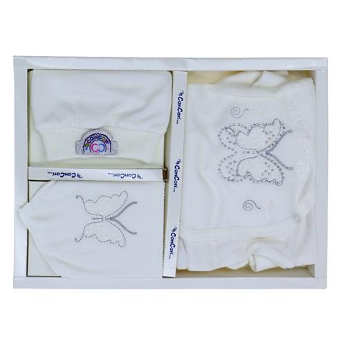 Concon 536 Bebe Taşlı Kelebek Nakışlı 8 Parça Lüx Zıbın Set 0-3 Ay