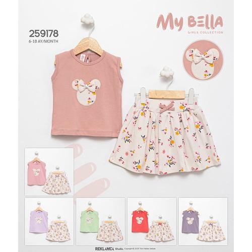 My Bella 9178 Kız Bebe Minnie Mouse Mouse Nakışlı Etekli Takım 6-18 Ay