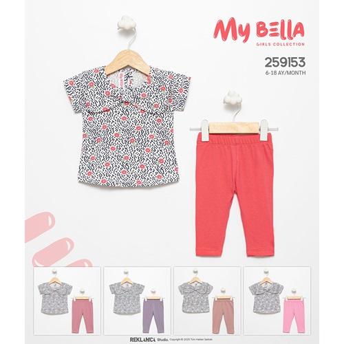 My Bella 9153 Kız Bebe Yakalı Çiçek Desenli Taytlı Takım 6-18 Ay