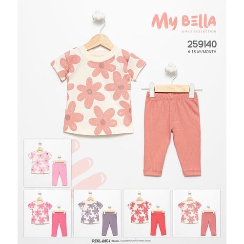My Bella 9140 Kız Bebe Penye Simli Çiçek Baskılı Taytlı Takım 6-18 Ay