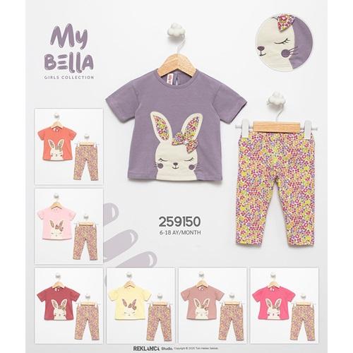 My Bella 9150 Kız Bebe Penye Sevimli Tavşan Nakışlı Taytlı Takım 6-18 Ay