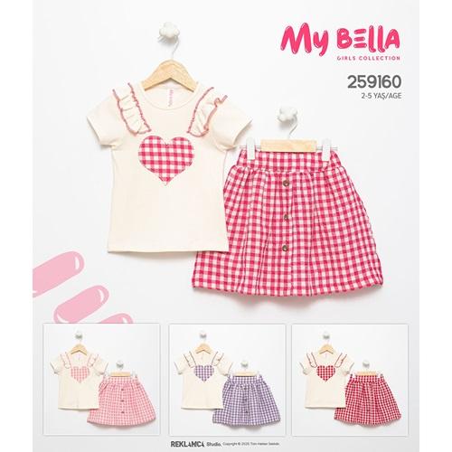 My Bella 9172 Kız Bebe Penye Ekose Kalp Nkışli Etekli Takım 6-18 Ay