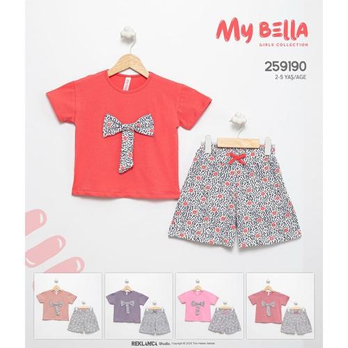 My Bella 9190 Kız Çocuk Penye Fiyonlu Çiçekli Etekli Takım 2-5 Yaş