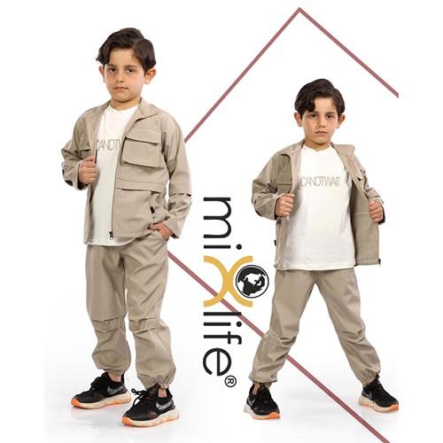 Mixperry 8701 Erkek Çocuk Canotwan Baskılı Çift Cepli 3 Lü ön fermuarlı Çeket Takım 7-10 Yaş