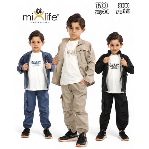 Mixperry 8700 Erkek Çocuk Önü Çift Halkalı 3 Lü ön fermuarlı Çeket Takım 7-10 Yaş