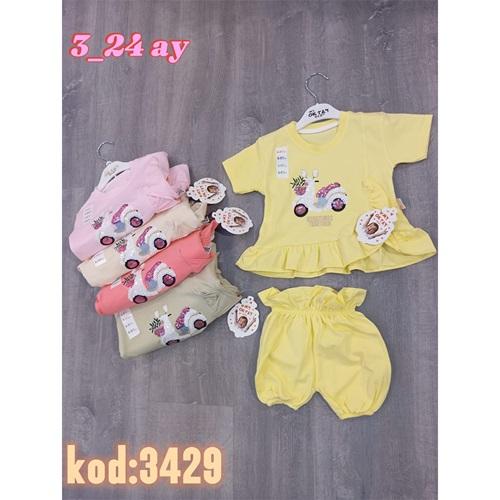 MY Oktay 3429 Kız Bebe Penye Pullu Bisiklet Nakışlı Şortlu Takım 3-18 Ay
