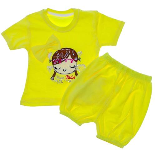 MY Oktay 3431 Kız Bebe Penye Pullu Saçı Örgülü Kız Nakışlı Şortlu Takım 3-18 Ay