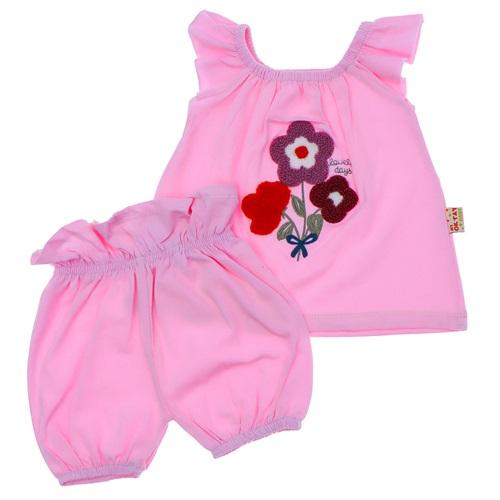 MY Oktay 3430 Kız Bebe Penye Süzine Çiçek Nakışlı Şortlu Takım 3-18 Ay