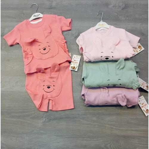 MY Oktay 3426 Kız Bebe Penye Tavşan Kulaklı Nakışlı Şortlu Takım 3-18 Ay