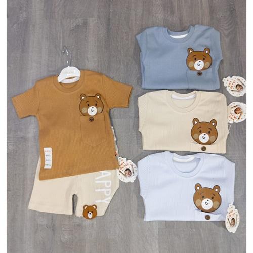 MY Oktay 3017 Erkek Bebe Penye Cepli Sevimli Ayıcık Baskılı Şortlu Takım 3-18 Ay