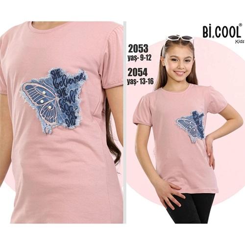 Bi Cool 2053 Kız Çocuk Penye Kelebek Nakışlı Tişört 9-12 Yaş