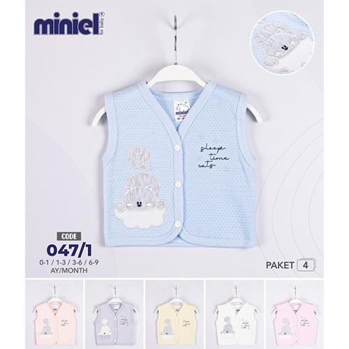 Miniel 047 Bebe Kapitone Sevimli Dinozor Nakışlı Askılı Seri Yelek 1-9 Ay(4 Lü)