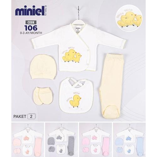 Miniel 106 Bebe Penye Sevimli Civciv Nakışlı 5 Li Zıbın Takım 0-3 Ay