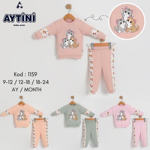 Aytini 1159 Kız Çocuk Sevimli Kedi Baskılı Penye İkili Takım 1-1,5-2 Yaş