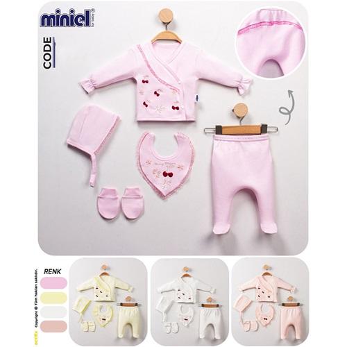 Miniel 180 Bebe Penye Kiraz Nakışlı 5 Li Zıbın Takım 0-3 Ay