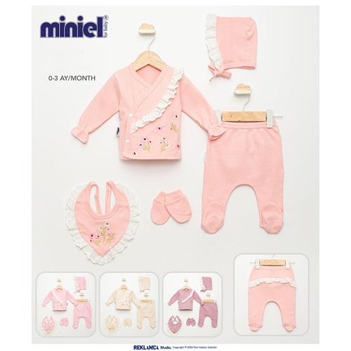 Miniel 181 Bebe Penye Çiçek Nakışlı 5 Li Zıbın Takım 0-3 Ay