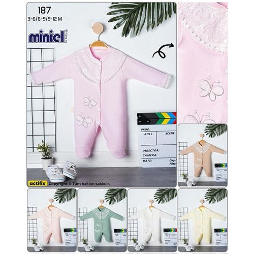 Miniel 187 Bebe Penye Kelebek Nakışlı Patikli Tulum 3-12 Ay