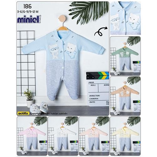 Miniel 186 Bebe Penye Sevimli 2 Ayıcık Nakışlı Patikli Tulum 3-12 Ay