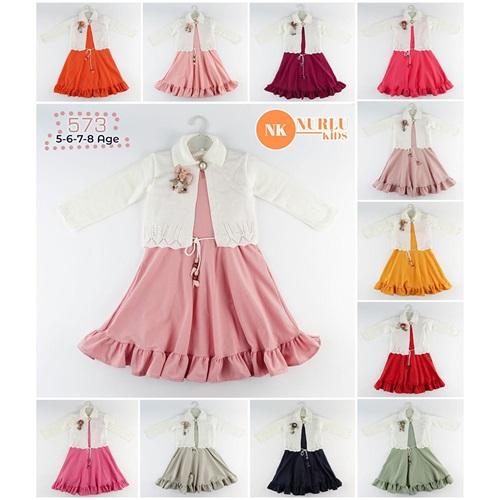 Nurlu Kids 573 Kız Çocuk Triko Hırkalı Sıfır Kol Elbise 5-8 Yaş