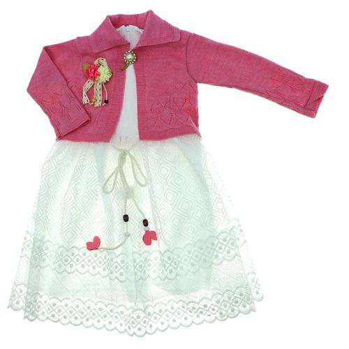 Nurlu Kids 577 Kız Çocuk Triko Hırkalı Tüllü Sim Nakışlı Sıfır Kol Elbise 5-8 Yaş