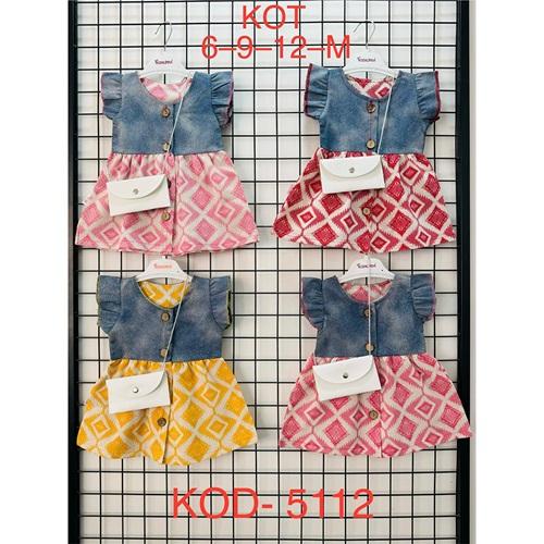 Rozalinda 5112 Kız Bebe 4 Düğmeli Çantalı Kot ElbiseTakım 6-12 AY