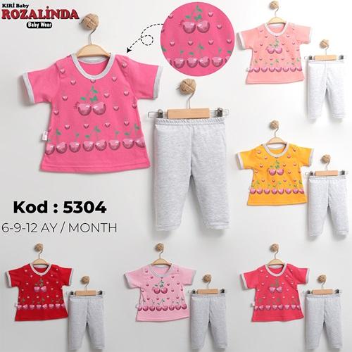 Rozalinda 5304 Kız Bebe Penye Vişne Baskılı 2 li Takım 6-12 AY