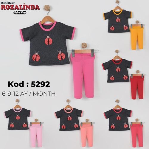 Rozalinda 5292 Kız Bebe Penye Uğur Böceği Nakışlı Taylı Takım 6-12 AY