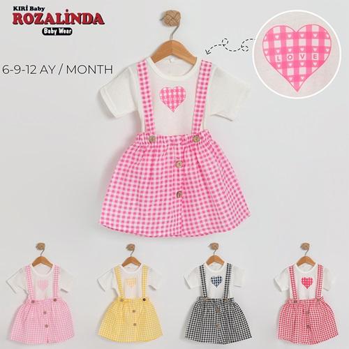 Rozalinda 5148 Kız Bebe Penye Kalp Nakışlı Elbise Askılı Kaplı 6-12 AY