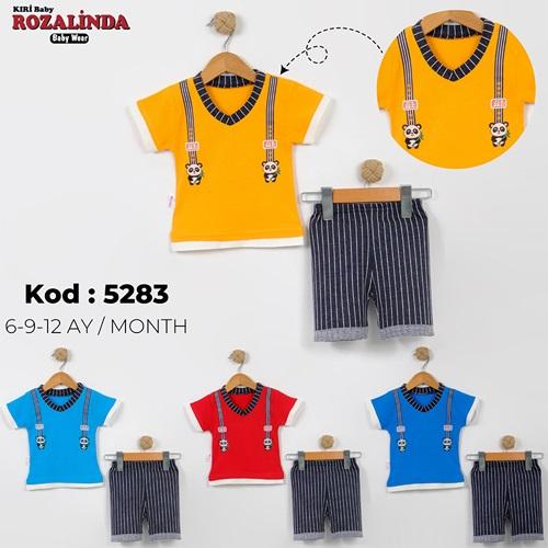 Rozalinda 5283 Erkek Bebe Penye Askılı Pandalı 2 li Takım 6-12 AY