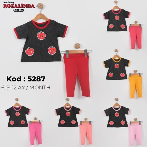 Rozalinda 5287 Kız Bebe Penye Elma Nakışlı Tayt Takım 6-12 AY